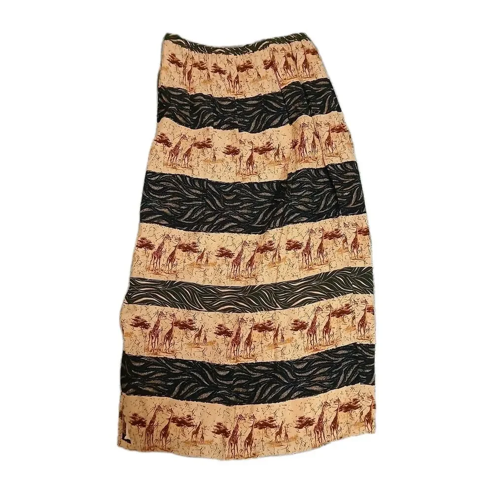 Vintage Intriguing Threads Safari Animal Midi Skirt Giraffe Zebra Lined Size‎ 12